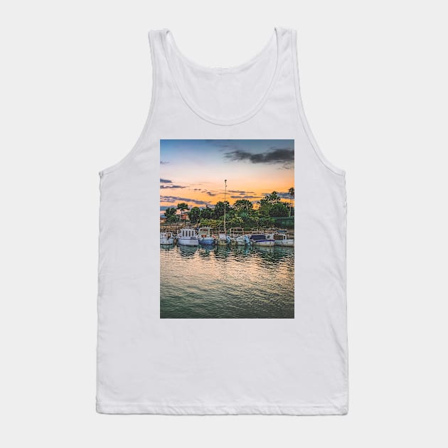 Sunset Sky Summer Seaport Boats Sailing Relax Tank Top by eleonoraingrid